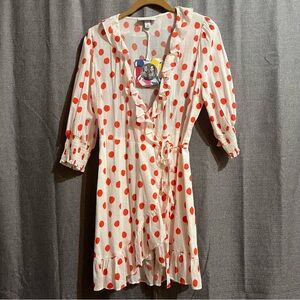 RIXO Red and White Wrap Dress with Elegant Silhouette